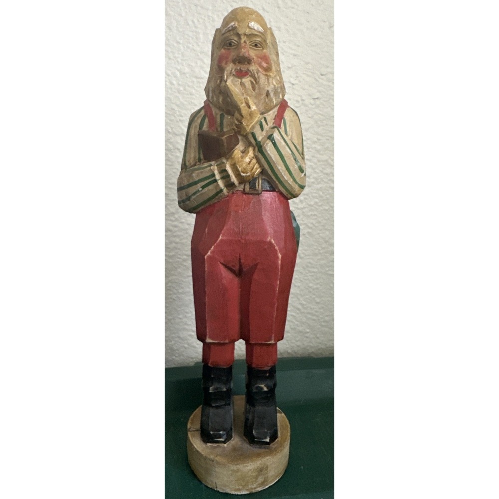 Vintage 1980 Hand Carved Made in China Wooden Santa Claus Christmas 12" Tall
